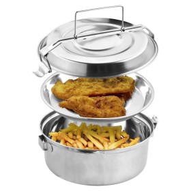 Fiambrera Metálica De Acero Inoxidable Con 2 Platos Diámetro 18 cm. Lunch Box, Fiambrera Metálica, Porta Alimentos Metálico,