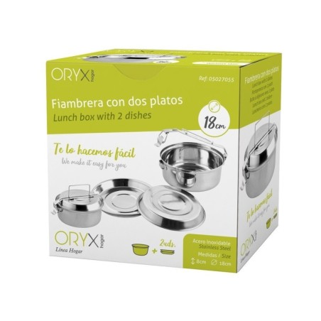 Fiambrera Metálica De Acero Inoxidable Con 2 Platos Diámetro 18 cm. Lunch Box, Fiambrera Metálica, Porta Alimentos Metálico,