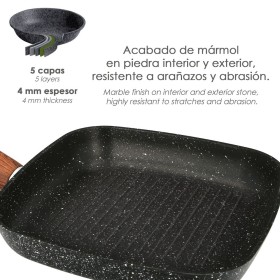 Sartén Aluminio Forjado Antiadherente 24x24x4,5 cm. Mango Engomado / 5 capas / Acabado Piedra / Todo Tipo de Cocinas / Grill