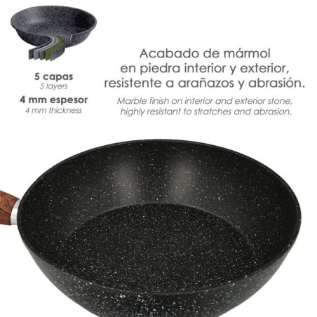 Sartén Honda Aluminio Forjado Antiadherente Diámetro 28x7,5 cm. Mango Engomado / 5 capas / Acabado Piedra