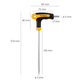 Llave Allen Con Bola Mango Bimaterial "Soft Touch" Forma T 5,0 mm. Acero Cromo Vanadio, Destornillador Allen, llave hexagonal