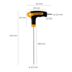 Llave Allen Con Bola Mango Bimaterial "Soft Touch" Forma T 2,5 mm. Acero Cromo Vanadio, Destornillador Allen, llave hexagonal