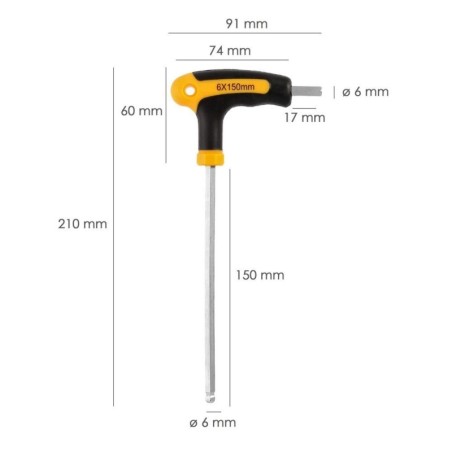 Llave Allen Con Bola Mango Bimaterial "Soft Touch" Forma T 6,0 mm. Acero Cromo Vanadio, Destornillador Allen, llave hexagonal