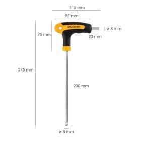 Llave Allen Con Bola Mango Bimaterial "Soft Touch" Forma T 8,0 mm. Acero Cromo Vanadio, Destornillador Allen, llave hexagonal