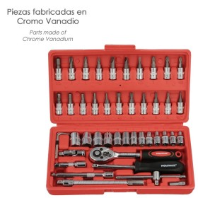 Juego Llaves De Vaso y Puntas 1/4" 46 Piezas. Con Apartador. Cromo Vanadio, Kit Llave Combinada, Kit Carraca, Juego Llaves Vaso