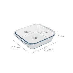 Fuente Horno Cristal Borosilicato Cuadrada 1,1litros. 18x18 cm. Ideal Mezclas, Ensaladas, Postres, Repostería. Libre BPA
