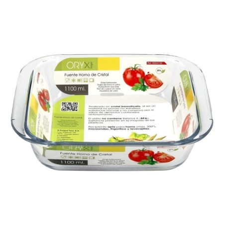 Fuente Horno Cristal Borosilicato Cuadrada 1,1litros. 18x18 cm. Ideal Mezclas, Ensaladas, Postres, Repostería. Libre BPA