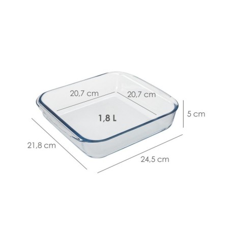 Fuente Horno Cristal Borosilicato Cuadrada 1,1L. 20,7x20,7 cm. Ideal Mezclas, Ensaladas, Postres, Cocina, Repostería. Libre BPA