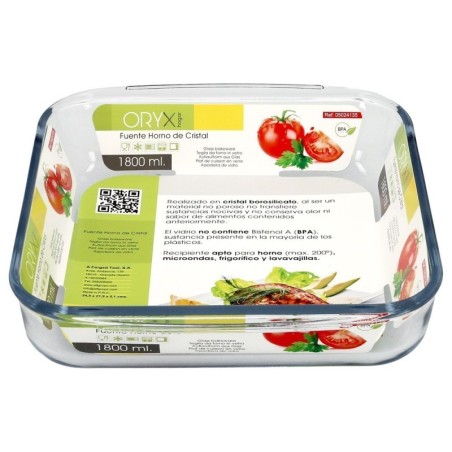 Fuente Horno Cristal Borosilicato Cuadrada 1,1L. 20,7x20,7 cm. Ideal Mezclas, Ensaladas, Postres, Cocina, Repostería. Libre BPA