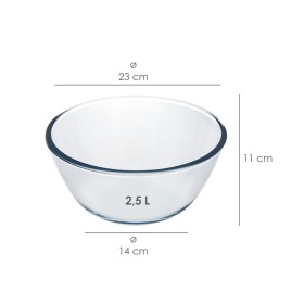 Bol De Cristal, Ideal Para Mezclas. 2.5 Litros. Libre BPA, Cristal De Borosilicato. Ensaladas, Postres, Cocina, Repostería