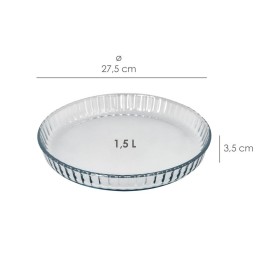 Molde Rizado Horno Cristal Borosilicato Diámetro 28 cm. Ideal Postres, Cocina, Repostería, Tartas, Quiche, Libre BPA