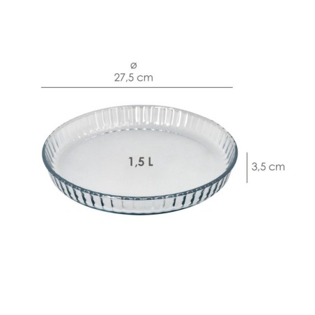 Molde Rizado Horno Cristal Borosilicato Diámetro 28 cm. Ideal Postres, Cocina, Repostería, Tartas, Quiche, Libre BPA