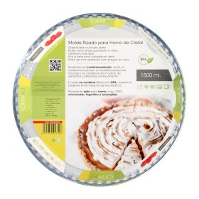 Molde Rizado Horno Cristal Borosilicato Diámetro 28 cm. Ideal Postres, Cocina, Repostería, Tartas, Quiche, Libre BPA