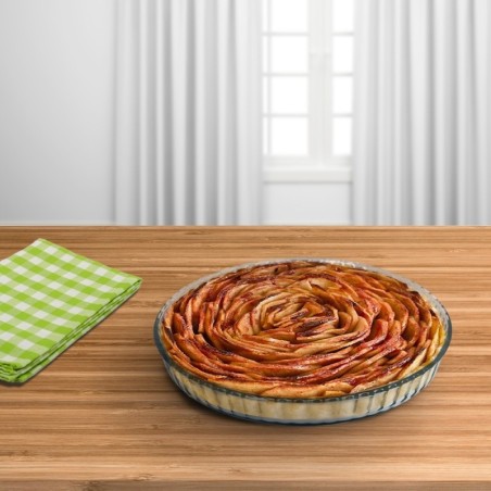 Molde Rizado Horno Cristal Borosilicato Diámetro 28 cm. Ideal Postres, Cocina, Repostería, Tartas, Quiche, Libre BPA
