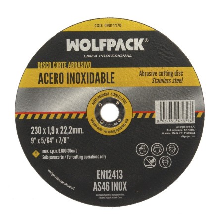 Disco Corte Abrasivo Acero Inoxidable Diámetro 230x Diámetro 22,2 mm Espesor 1,9 mm Disco Radial