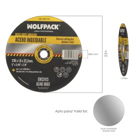 Disco Corte Abrasivo Acero Inoxidable Diámetro 230x Diámetro 22,2 mm Espesor 1,9 mm Disco Radial
