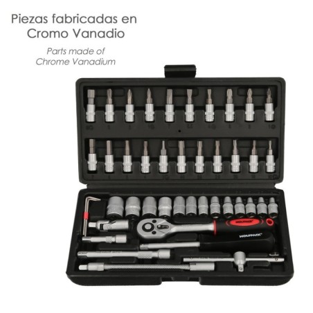 Juego Llaves De Vaso y Puntas 1/4" 46 piezas. Con Apartador. Cromo Vanadio, Kit Llave Combinada, Kit Carraca,