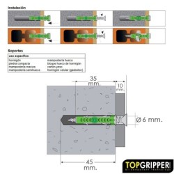 Taco Topgripper Bimaterial Diámetro 6 mm. (Caja 150 unidades) Taco Anclaje Universal, Para Hormigón, Placa de Yeso, Ladrillo