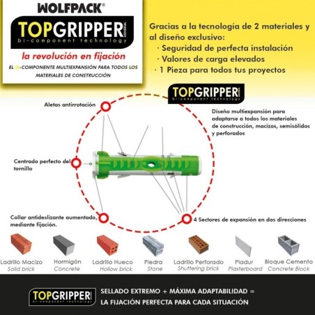 Taco Topgripper Bimaterial Diámetro 10 mm. (Caja 75 unidades) Taco Anclaje Universal, Taco Hormigón, Taco Pladur, Taco Ladrillo