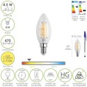 Bombilla Led Filamento Vela Rosca E14. 4,5 Watt. Equivale A 40 Watt. 470 Lúmenes. Luz Cálida (2700º K.)