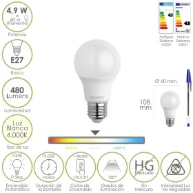 Bombilla Led Estándar Rosca E27. 4.9 Watt. Equivale A 40 Watt. 480 Lúmenes. Luz Blanca (4000º K.)
