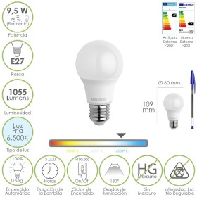 Bombilla Led Estándar Rosca E27. 9.5 Watt. Equivale A 75 Watt. 1055 Lúmenes. Luz Fría (6500º K.)