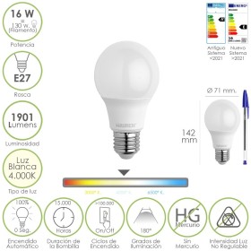Bombilla Led Estándar Rosca E27. 16 Watt. Equivale A 130 Watt. 1901 Lúmenes. Luz Blanca 4000º K.)