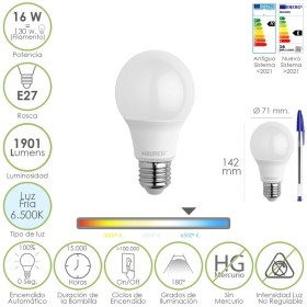 Bombilla Led Estándar Rosca E27. 16 Watt. Equivale A 130 Watt. 1901 Lúmenes. Luz Fría 6500º K.)