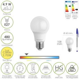 Bombilla Led Filamento Globo Mini Rosca E14. 4,5 Watt. Equivale A 40 Watt. Luz Cálida (2700º K.) 470 Lúmenes.