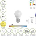 Bombilla Led Esférica Rosca E27 4.5 Watt. Equivale A 55 Watt. 470 Lúmenes. Luz Cálida (2700º K.)