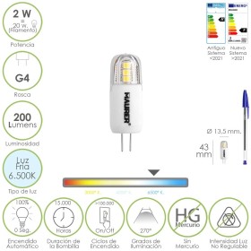 Bombilla Led Dicroica Rosca G4. 2 Watt. Equivale A 20 Watt. 200 Lúmenes. Luz Fría (6500º K)