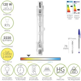 Bombilla Halógena Para Focos Rosca R7S. 120 Watt. 2220 Lúmenes. Luz Cálida (2850º K)