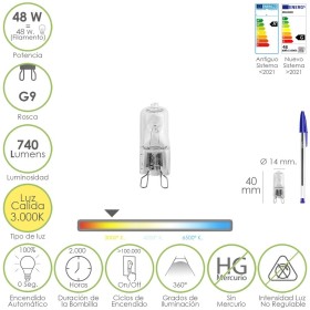 Bombilla Halógena G-9. 48 W. 460 lúmenes. Luz cálida (3.000º K)