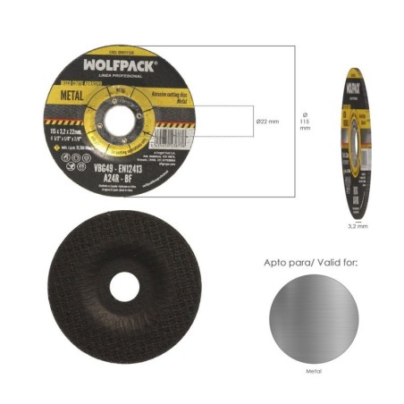Disco Corte Abrasivo Metal Diámetro 115 x Diámetro 22 mm. Espesor 3,2 mm. Disco Radial / Amoladora