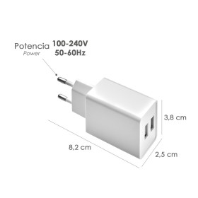 Cargador USB Dos Tomas 2.1 Amperios. 5 V. Adaptador Enchufe USB Cargador USB de Pared, Android, IPhone, Smartphones, Tablet.