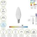 Bombilla Led Vela Rosca E14. 4,5 Watt. Equivale A 35 Watt. 470 Lúmenes. Luz Fría (6500º K.)