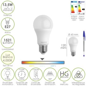 Bombilla Led Estándar Rosca E27. 13,5 Watt. Equivale A 100 Watt. 1521 Lúmenes. Luz Neutra (4000º K.)
