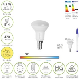 Bombilla Led Reflectante Rosca E14. 4,9 Watt. Equivale A 35 Watt. 470 Lúmenes. Luz Cálida (3000º K.)