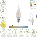 Bombilla Led Filamento Vela Llama E14. 4,5 Watt. Equivale A 35 Watt. 470 Lúmenes. Luz Cálida 2700º K.