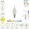 Bombilla Led Filamento Vela Llama E14. 4,5 Watt. Equivale A 35 Watt. 470 Lúmenes. Luz Cálida 2700º K.