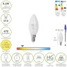 Bombilla Led Filamento Vela Esmerilada E14. 4,5 Watt. Equivale A 35 Watt. 470 Lúmenes. Luz Cálida 2700º K.
