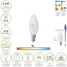 Bombilla Led Filamento Vela Esmerilada E14. 4,5 Watt. Equivale A 35 Watt. 470 Lúmenes. Luz Neutra 4000º K.