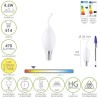 Bombilla Led Filamento Vela Llama Esmerilada E14. 4,5 Watt. Equivale A 35 Watt. 470 Lúmenes. Luz Cálida 2700º K.