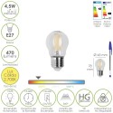 Bombilla Led Filamento Esfera Rosca E27. 4,5 Watt. Equivale A 35 Watt. 470 Lúmenes. Luz Cálida 2700º K.