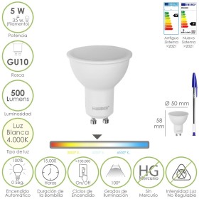 Bombilla Led Dicroica Rosca GU10. 5 Watt. Equivale A 35 Watt. 500 Lúmenes. Luz Neutra 4000º K