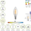 Bombilla Led Filamento Vela Rosca E14. 4,5 Watt. Equivale A 35 Watt. 470 Lúmenes. Luz Neutra 4000º K.