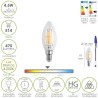 Bombilla Led Filamento Vela Rosca E14. 4,5 Watt. Equivale A 35 Watt. 470 Lúmenes. Luz Neutra 4000º K.