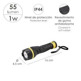 Linterna LED De Mano Goma Antideslizante A Pilas (2 AA) 55 Lúmenes 1 Watt. protección Ip44