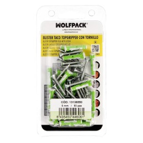 Blíster Tacos Topgripper Bimaterial Con Tornillos Diámetro 5 mm. 50 Piezas Taco Anclaje Universal, Taco Hormigón, Taco Pladur,