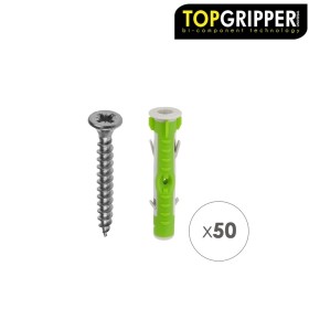 Blíster Tacos Topgripper Bimaterial Con Tornillos Diámetro 5 mm. 50 Piezas Taco Anclaje Universal, Taco Hormigón, Taco Pladur,